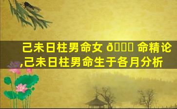 己未日柱男命女 🐛 命精论,己未日柱男命生于各月分析
